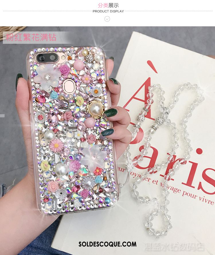 Coque Huawei P Smart Noir Fleur Marque De Tendance Strass Incassable En Vente