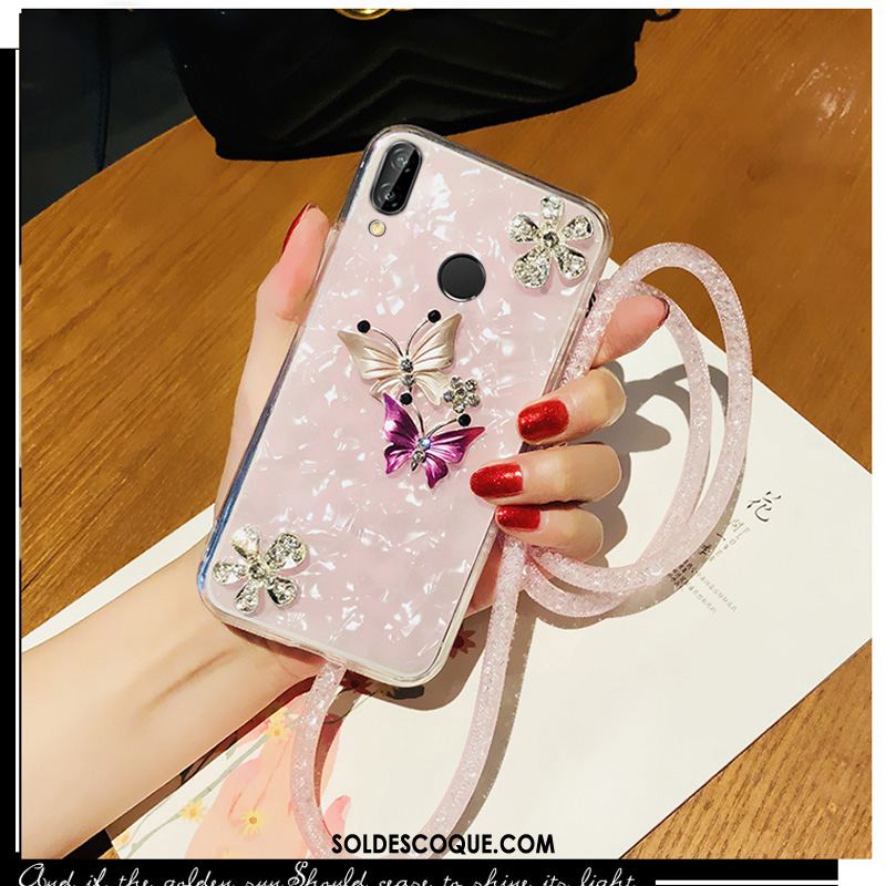 Coque Huawei P Smart+ Simple Net Rouge Incruster Strass Ornements Suspendus Silicone En Ligne