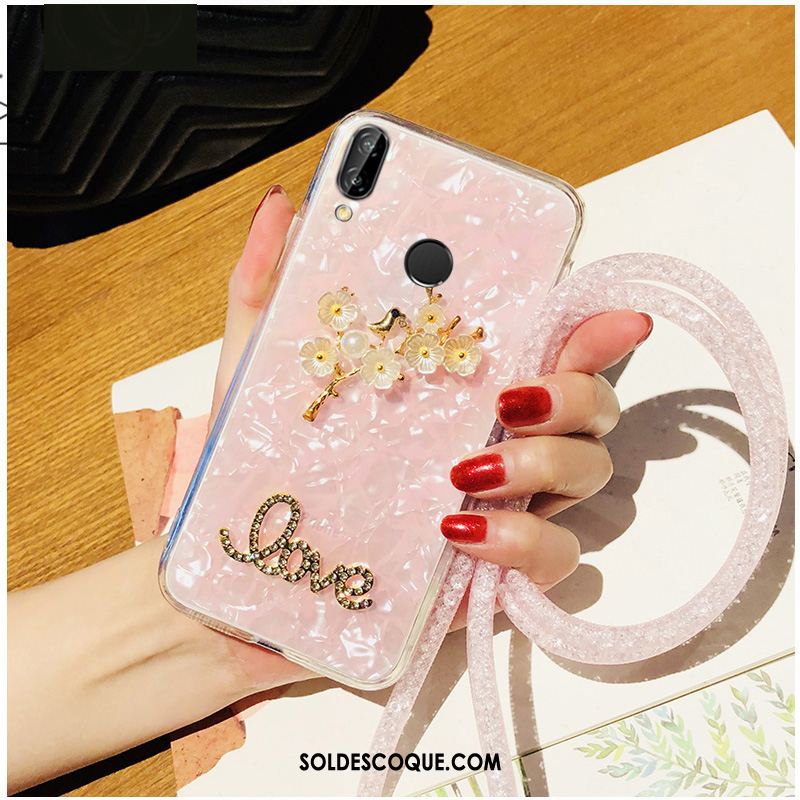 Coque Huawei P Smart+ Simple Net Rouge Incruster Strass Ornements Suspendus Silicone En Ligne