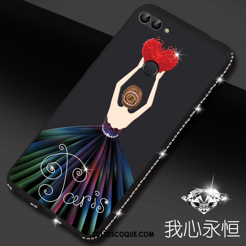 Coque Huawei P Smart Téléphone Portable Noir Strass Dessin Animé Pas Cher