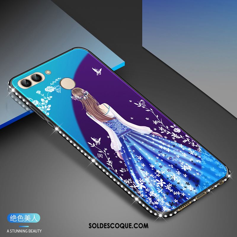 Coque Huawei P Smart Verre Vert Bleu Strass Téléphone Portable Soldes