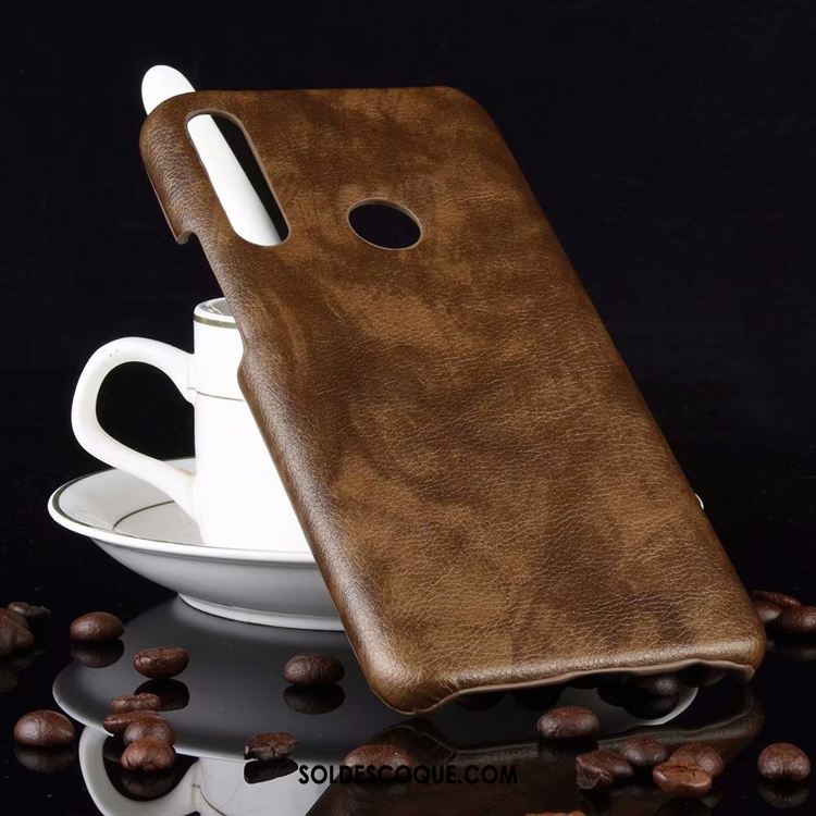 Coque Huawei P Smart Z Marron Difficile Litchi Modèle Fleurie Cuir Soldes