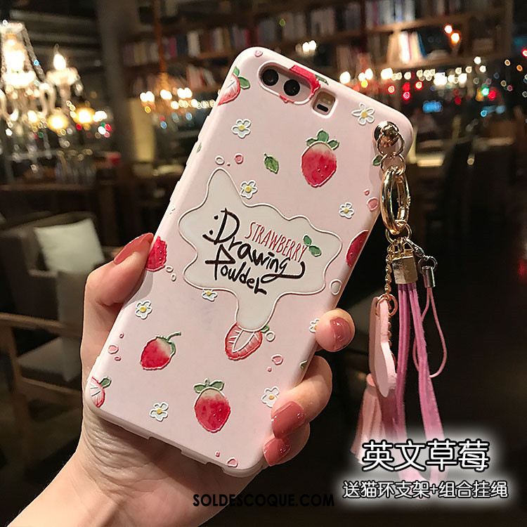 Coque Huawei P10 Plus Rose Délavé En Daim Gaufrage Téléphone Portable Fluide Doux Housse Pas Cher