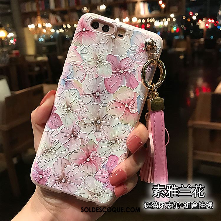 Coque Huawei P10 Plus Rose Délavé En Daim Gaufrage Téléphone Portable Fluide Doux Housse Pas Cher