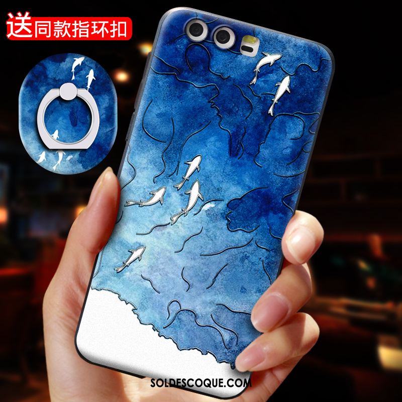 Coque Huawei P10 Plus Silicone Gaufrage Fluide Doux Étui Bleu Soldes