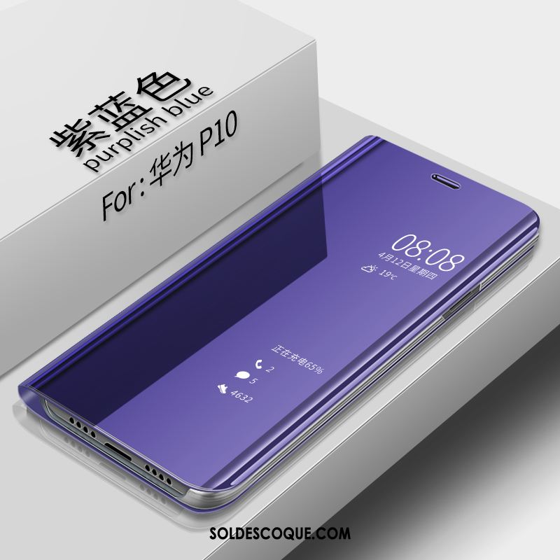 Coque Huawei P10 Étui En Cuir Bleu Miroir Dormance Tempérer Pas Cher