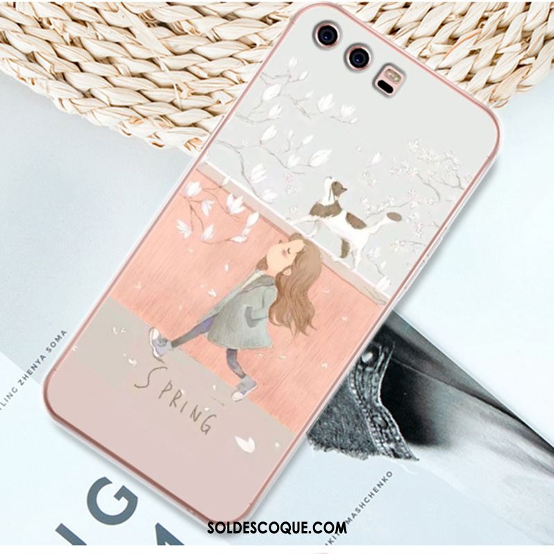 Coque Huawei P10 Étui Support Téléphone Portable Fluide Doux Rose Pas Cher