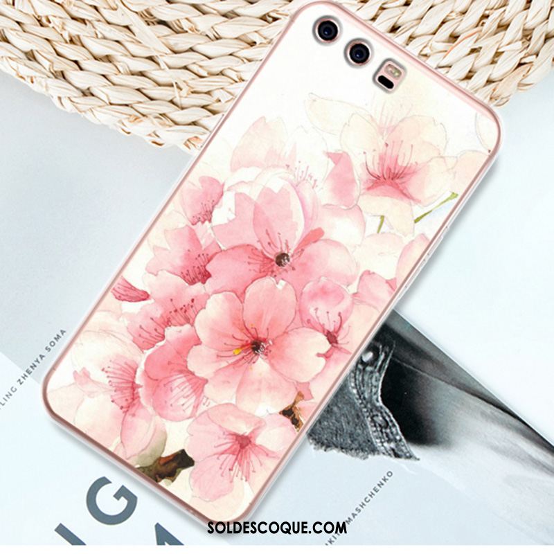 Coque Huawei P10 Étui Support Téléphone Portable Fluide Doux Rose Pas Cher