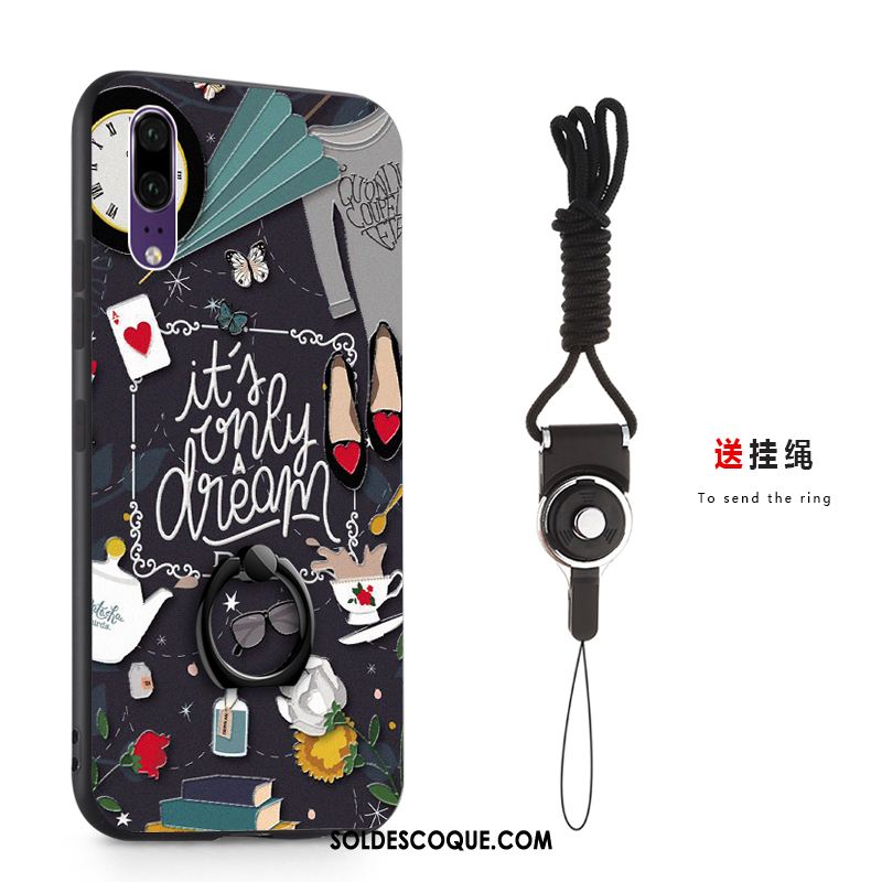 Coque Huawei P20 Gaufrage Anneau Peinture Cou Suspendu Boucle Pas Cher