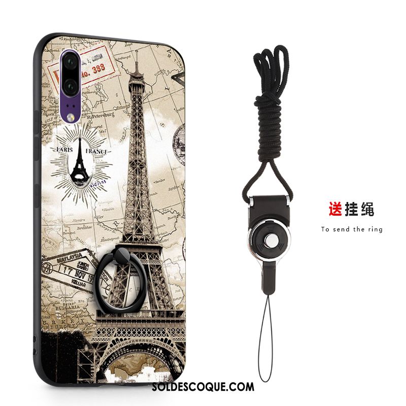 Coque Huawei P20 Gaufrage Anneau Peinture Cou Suspendu Boucle Pas Cher