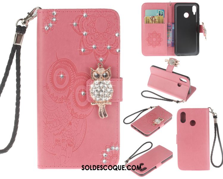 Coque Huawei P20 Lite Chat Protection En Relief Étui En Cuir Strass Pas Cher