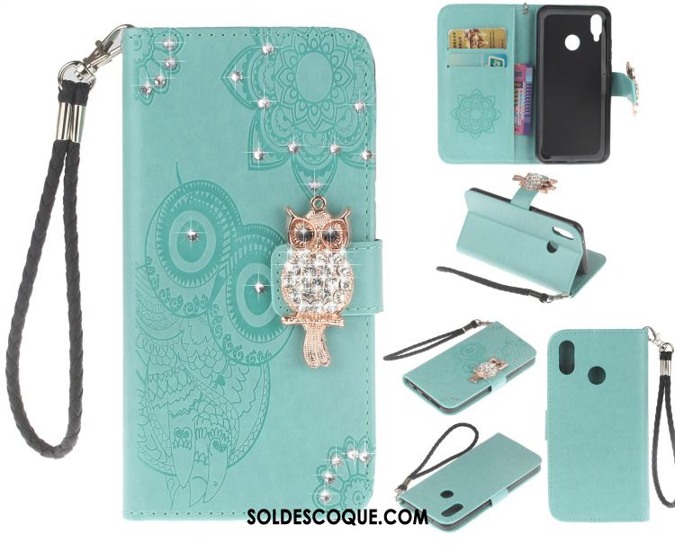 Coque Huawei P20 Lite Chat Protection En Relief Étui En Cuir Strass Pas Cher