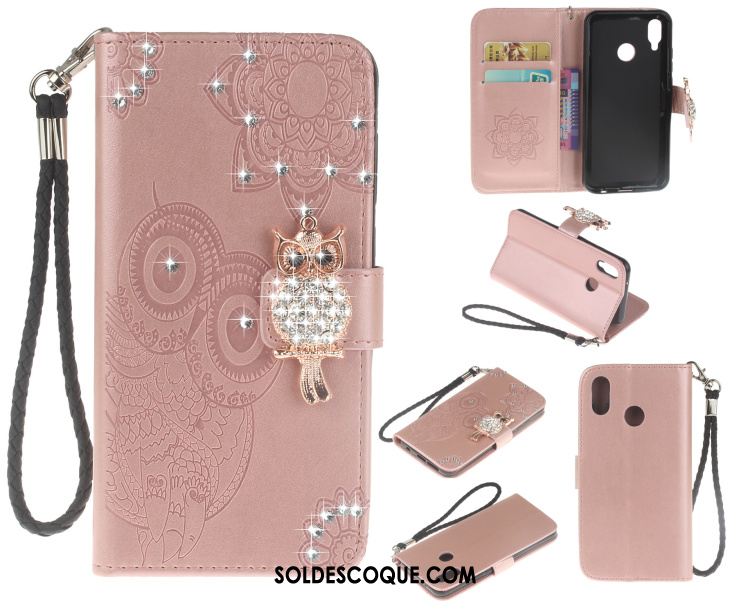 Coque Huawei P20 Lite Chat Protection En Relief Étui En Cuir Strass Pas Cher