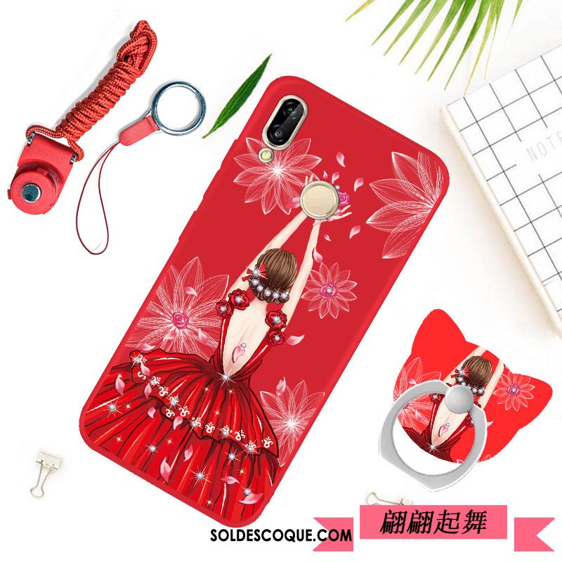 Coque Huawei P20 Lite Protection Rouge Silicone Ornements Suspendus Simple En Vente