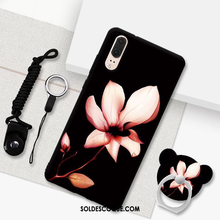 Coque Huawei P20 Noir Support Téléphone Portable Gaufrage Ornements Suspendus En Ligne