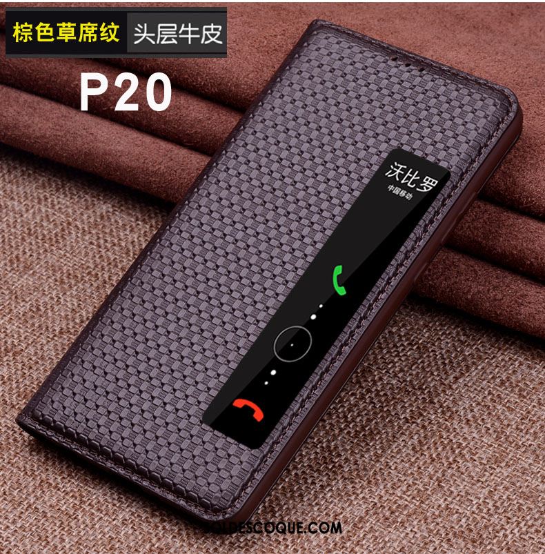 Coque Huawei P20 Noir Étui Cuir Véritable Protection Dormance Housse Soldes