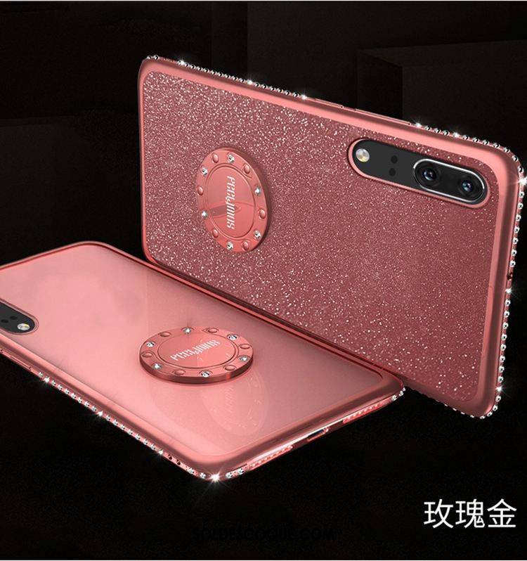 Coque Huawei P20 Support Strass Téléphone Portable Rose Fluide Doux Soldes