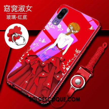 Coque Huawei P20 Étui Strass Silicone Rouge Verre En Vente