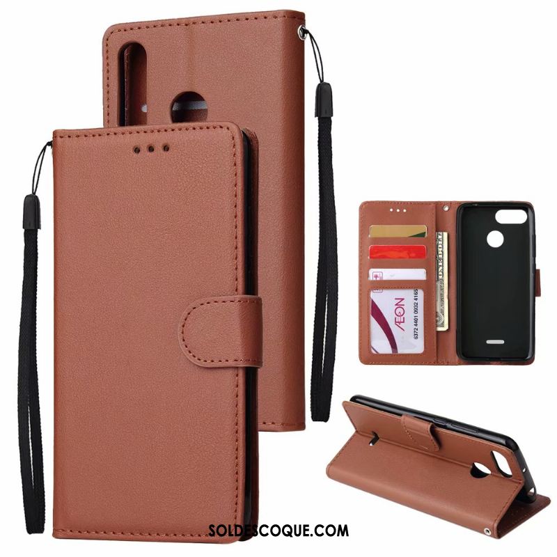 Coque Huawei P30 Lite Étui En Cuir Téléphone Portable Vin Rouge Couleur Unie Fluide Doux Soldes