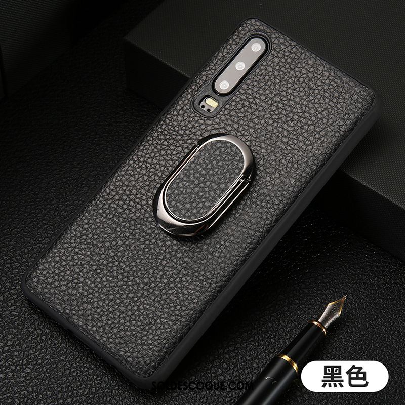 Coque Huawei P30 Support Magnétisme Cuir Véritable Anneau Protection Housse Pas Cher