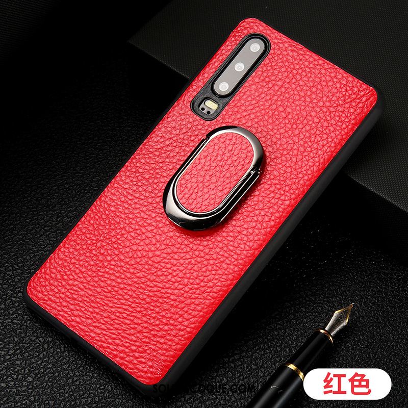 Coque Huawei P30 Support Magnétisme Cuir Véritable Anneau Protection Housse Pas Cher