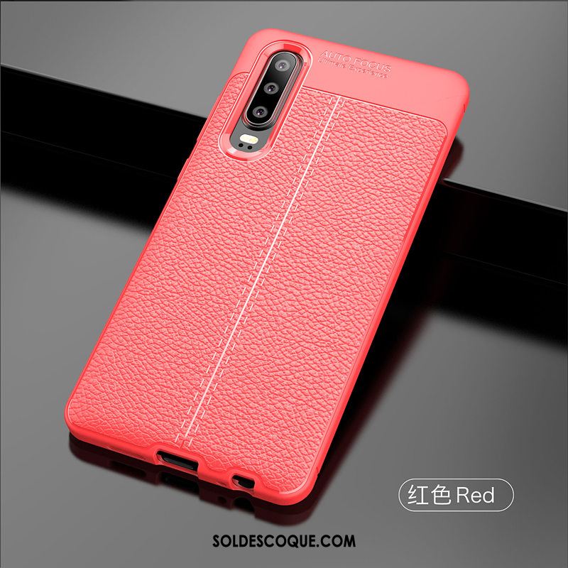 Coque Huawei P30 Tout Compris Mode Litchi Rouge Étui Pas Cher