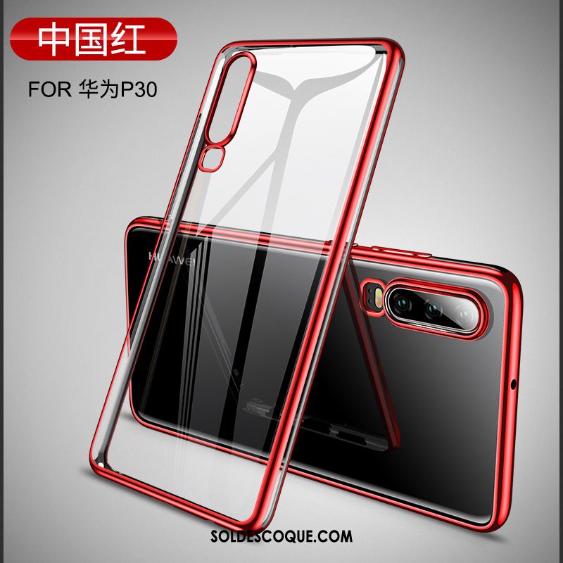 Coque Huawei P30 Très Mince Transparent Net Rouge Blanc Incassable Pas Cher