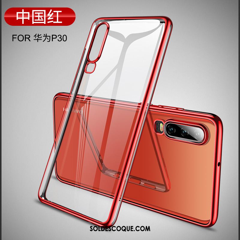 Coque Huawei P30 Très Mince Transparent Net Rouge Blanc Incassable Pas Cher