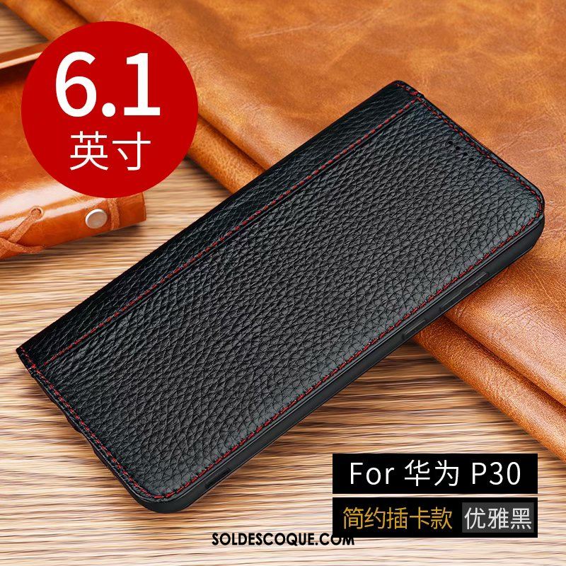 Coque Huawei P30 Étui En Cuir Simple Téléphone Portable Marron Cuir Véritable En Ligne