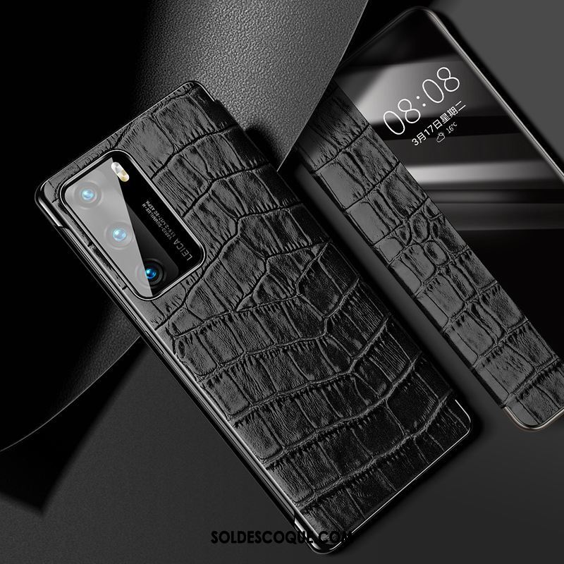 Coque Huawei P40 Cuir Cuir Véritable Très Mince Protection Vert Pas Cher