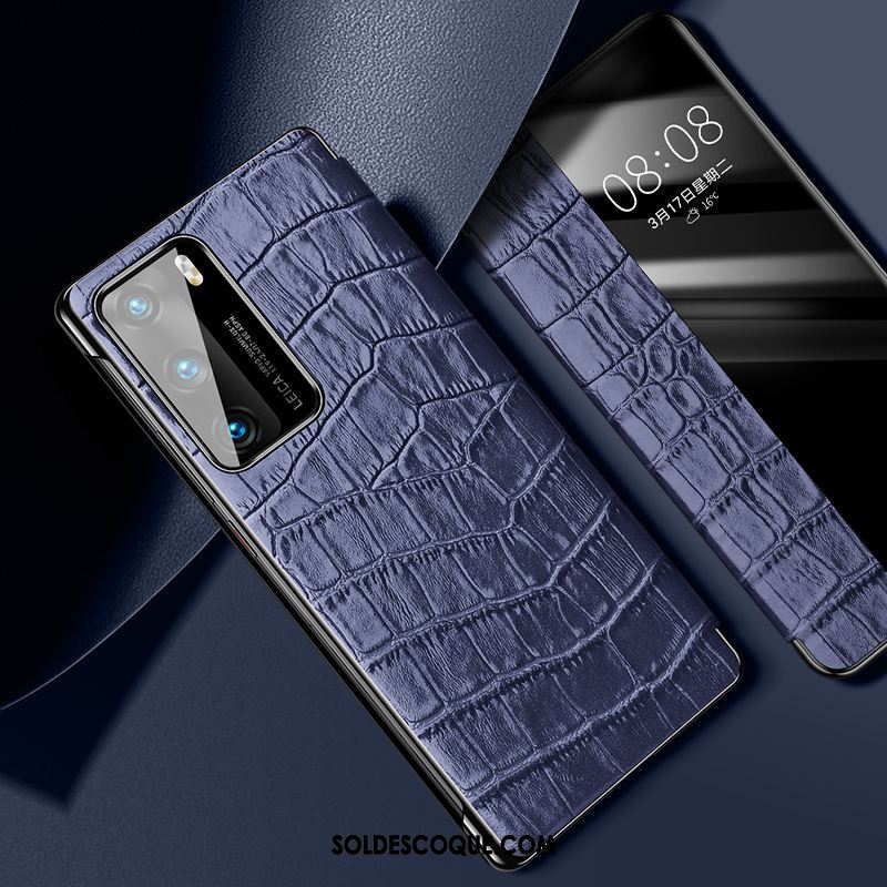 Coque Huawei P40 Cuir Cuir Véritable Très Mince Protection Vert Pas Cher