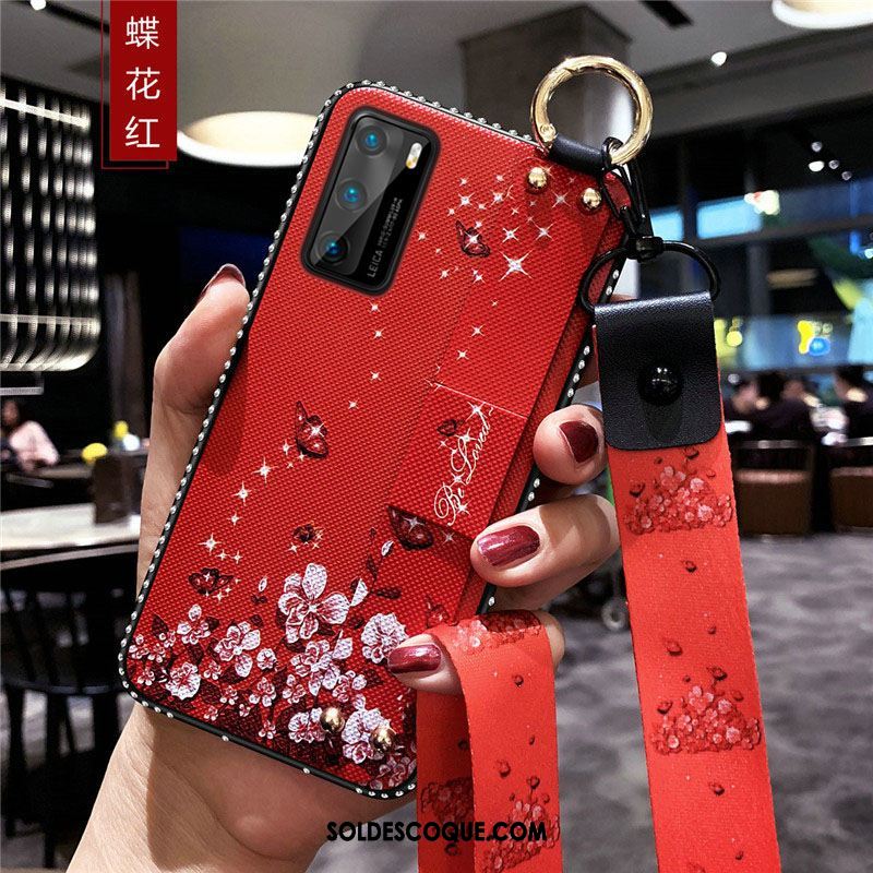 Coque Huawei P40 Incassable Délavé En Daim Net Rouge Protection Très Mince En Ligne