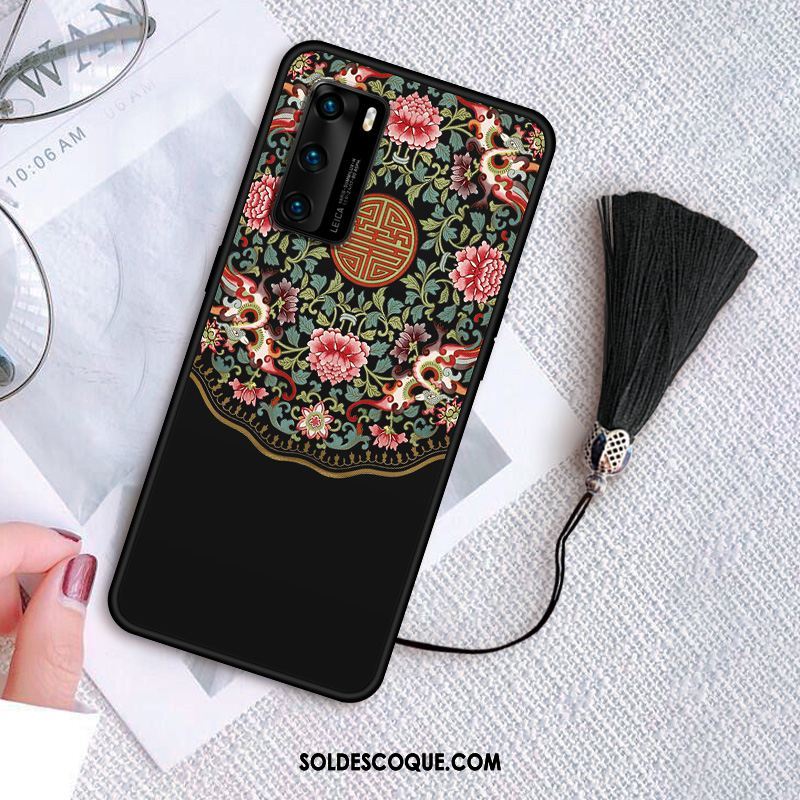 Coque Huawei P40 Incassable Net Rouge Vintage Personnalité Délavé En Daim Soldes