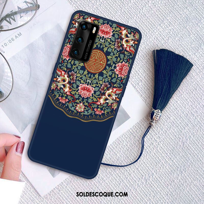 Coque Huawei P40 Incassable Net Rouge Vintage Personnalité Délavé En Daim Soldes