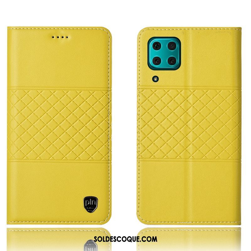 Coque Huawei P40 Lite Téléphone Portable Protection Cuir Véritable Étui Noir Housse Pas Cher