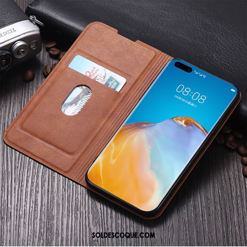 Coque Huawei P40 Simple Étui En Cuir Vin Rouge Téléphone Portable Incassable Soldes