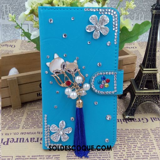 Coque Huawei P8 Lite 2017 Téléphone Portable Étui En Cuir Jeunesse Strass Bleu Pas Cher