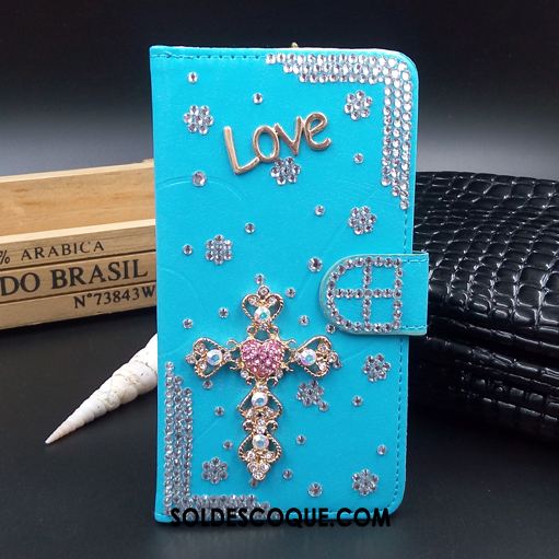 Coque Huawei P8 Lite 2017 Téléphone Portable Étui En Cuir Jeunesse Strass Bleu Pas Cher