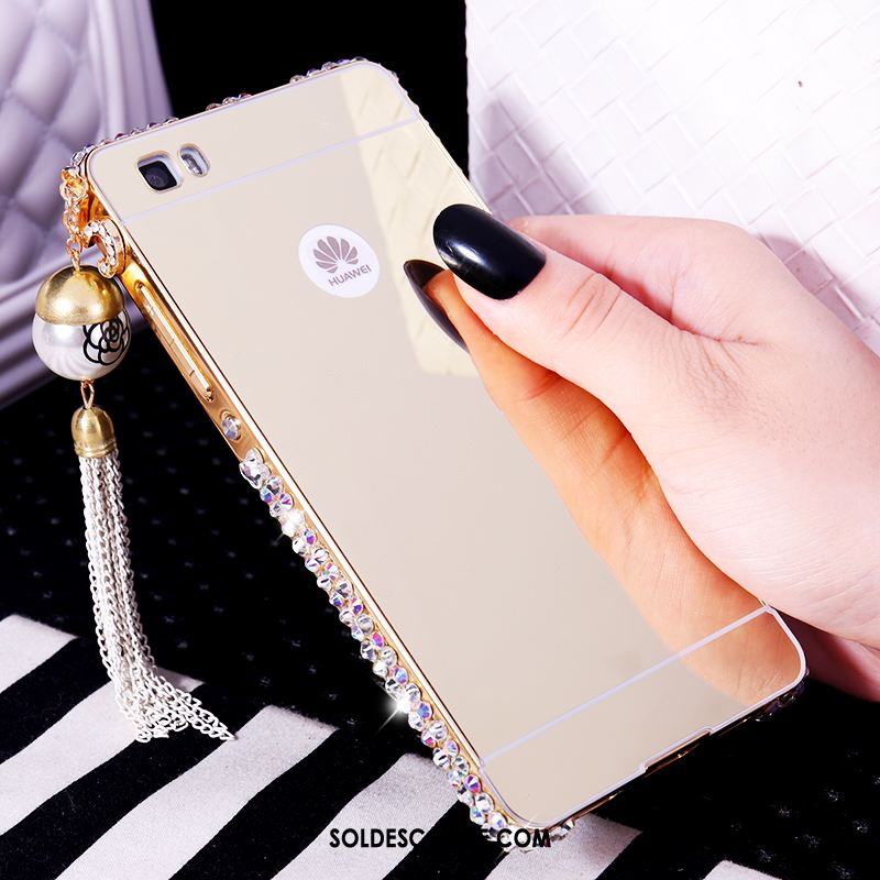 Coque Huawei P8 Métal Étui Strass Argent Téléphone Portable Pas Cher