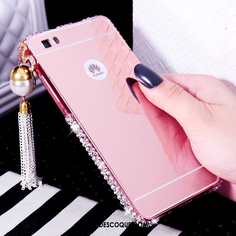 Coque Huawei P8 Métal Étui Strass Argent Téléphone Portable Pas Cher