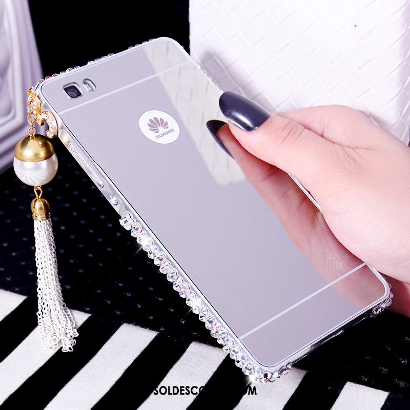 Coque Huawei P8 Métal Étui Strass Argent Téléphone Portable Pas Cher