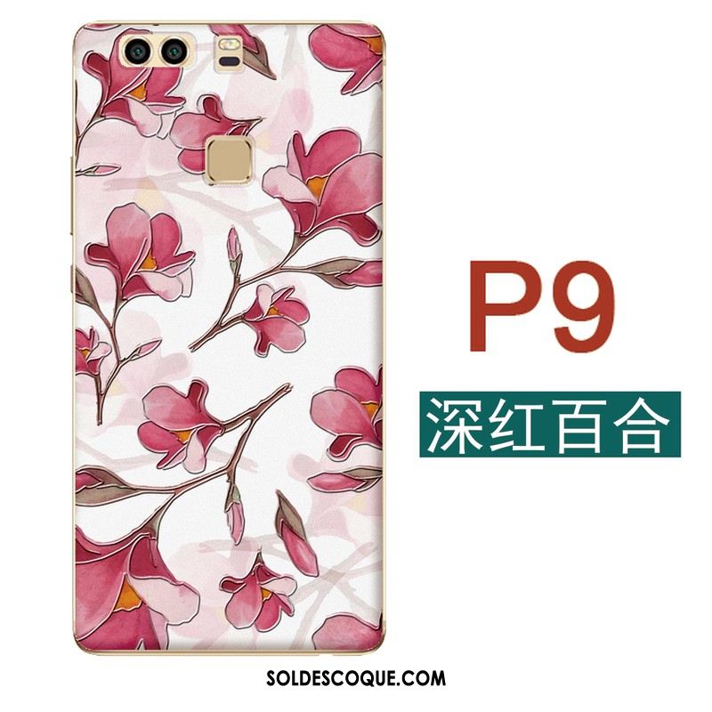 Coque Huawei P9 Fleurs Art Fluide Doux Gaufrage Silicone Pas Cher