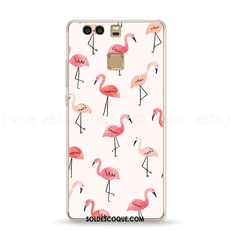 Coque Huawei P9 Fluide Doux Téléphone Portable Rouge Rose Oiseau France