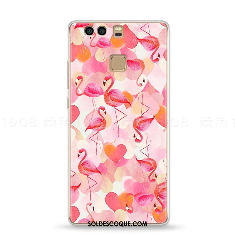 Coque Huawei P9 Fluide Doux Téléphone Portable Rouge Rose Oiseau France