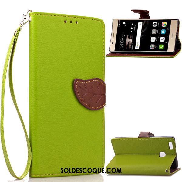 Coque Huawei P9 Lite Feuille Vert Protection Étui En Cuir Téléphone Portable Housse Pas Cher