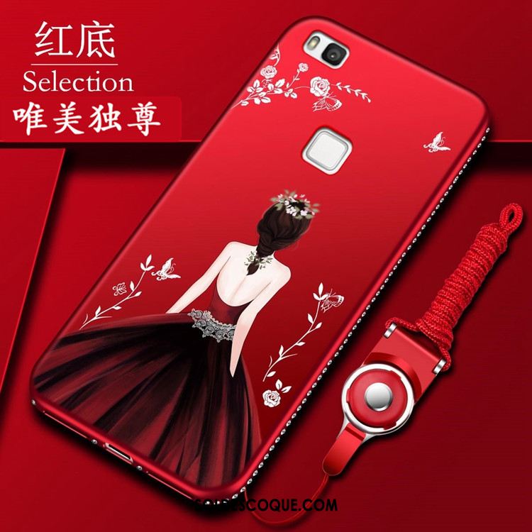 Coque Huawei P9 Lite Strass Fluide Doux Silicone Téléphone Portable Rouge Housse En Ligne