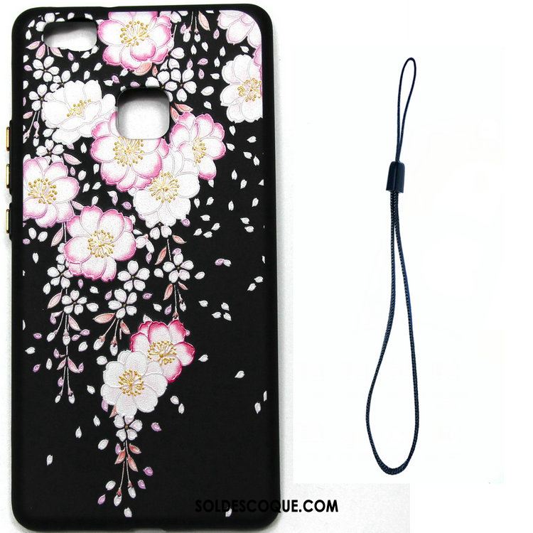 Coque Huawei P9 Lite Téléphone Portable Fleur Gaufrage Noir Jeunesse France