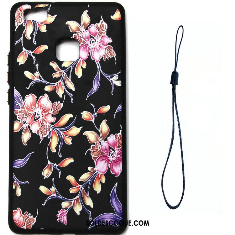 Coque Huawei P9 Lite Téléphone Portable Fleur Gaufrage Noir Jeunesse France