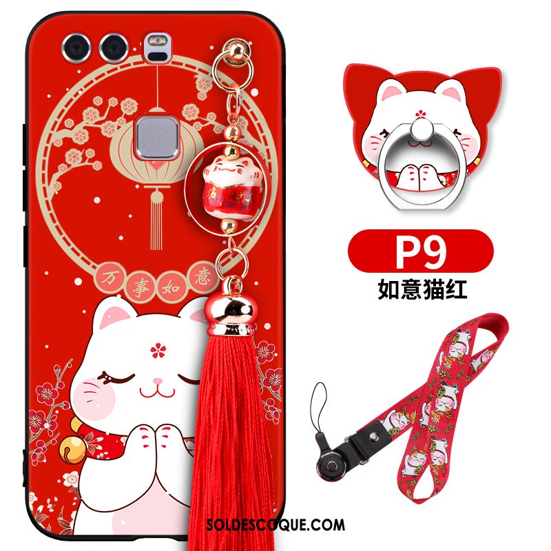 Coque Huawei P9 Marque De Tendance Rouge Téléphone Portable Chat Richesse Pas Cher