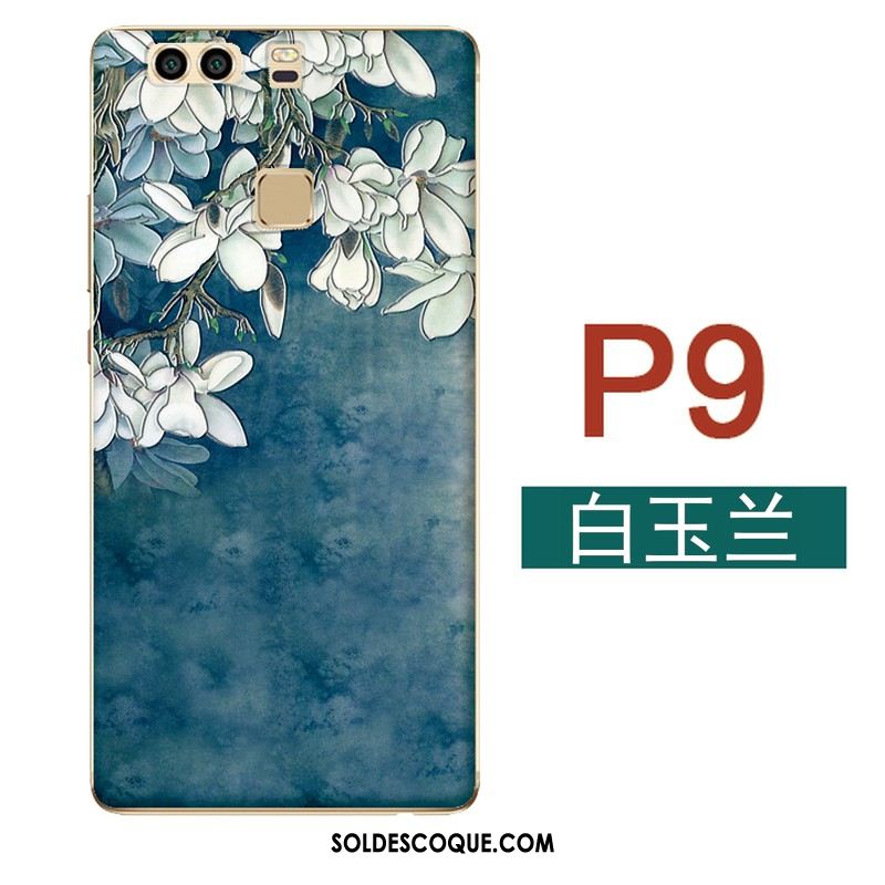 Coque Huawei P9 Petit Art Fluide Doux Bleu Fleurs Housse Soldes